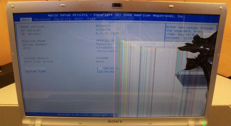Display des VPC-F13 ist rechts gebrochen